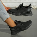Women's Knit Trainers with Lace-Up Front and Flexible Sole - Black