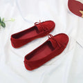 Women's Slip-On Loafer Flats with Bow Detail - Wine Red
