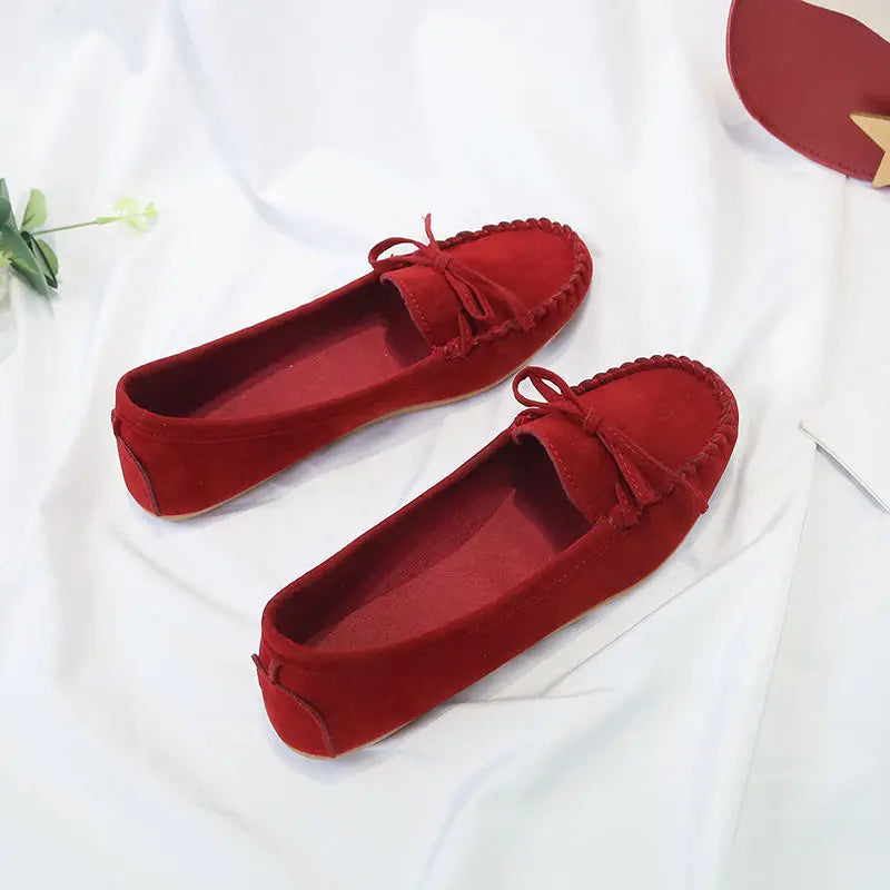Women's Slip-On Loafer Flats with Bow Detail - Wine Red