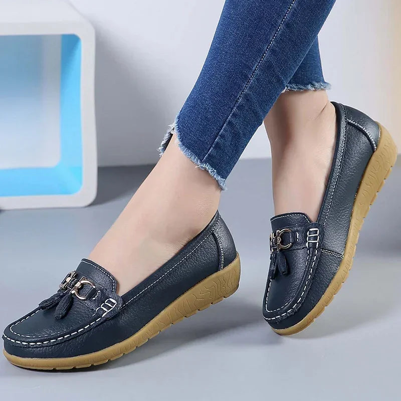 Women's Slip-On Loafers with Tassel Trim and Wedge Sole - 4