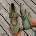 Women's Pointed-Toe Ballet Flats with Elastic Ankle Strap - Green