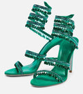 Women's Heeled Sandals with Wraparound Ankle Strap and Diamante Detail - Green