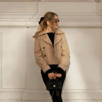 Women's Cropped Trench Coat with Double-Breasted Buttons and Belted Cuffs - 2