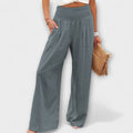 Women's Wide Leg Trousers with Mid-Rise Waistband - Grey