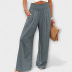 Women's Wide Leg Trousers with Mid-Rise Waistband - Grey