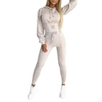 Women's Hooded Two-Piece Tracksuit with Cropped Top and Skinny Joggers - 6