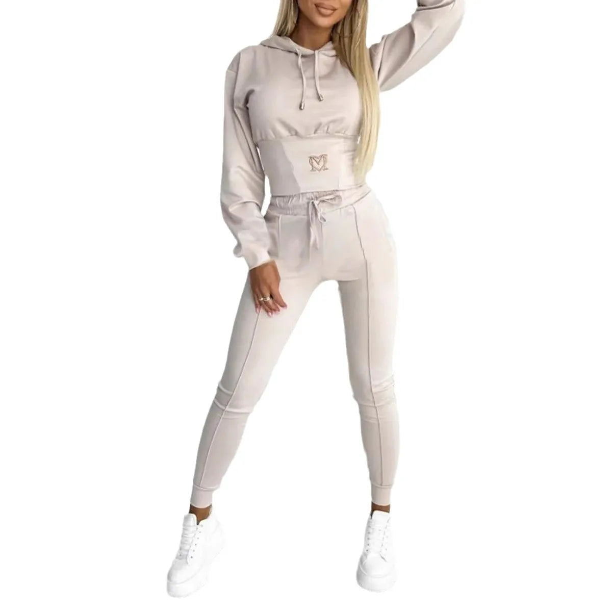 Women's Hooded Two-Piece Tracksuit with Cropped Top and Skinny Joggers - 6