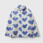 Women's Fleece Jacket with Heart Print and Stand Collar - 13