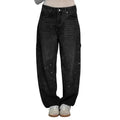 Women's Wide-Leg Jeans with Embellished Crystal Detail - Black