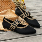 Women's Pointed-Toe Ballet Flats with Elastic Ankle Strap - 7