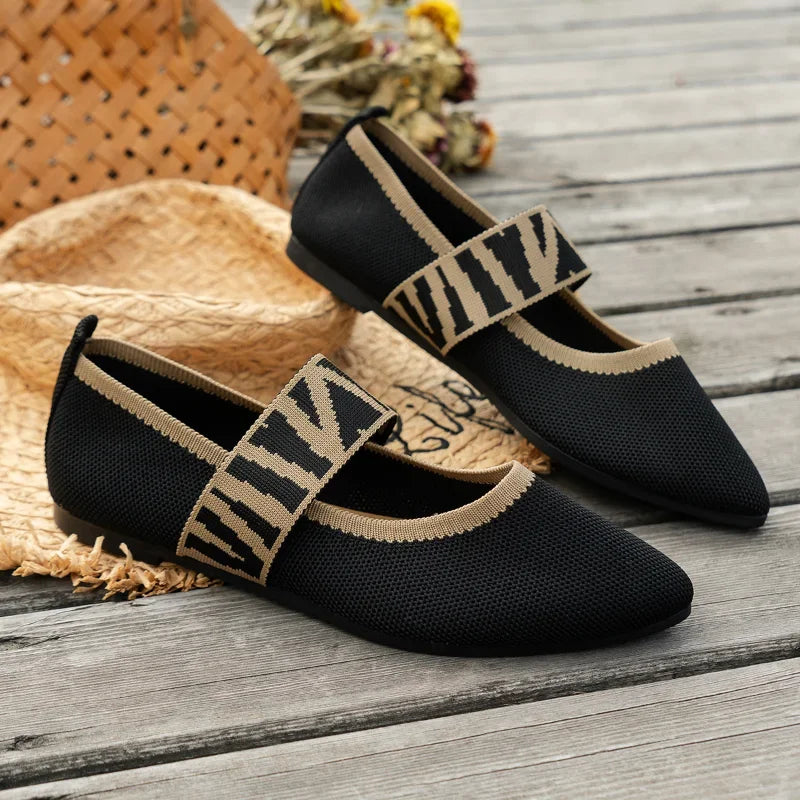Women's Pointed-Toe Ballet Flats with Elastic Ankle Strap - 7