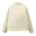 Women's Quilted Jacket with Pockets and Drawstring Waist - 3