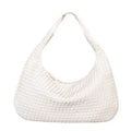 Women's Shoulder Bag with Woven Braided Texture - Cream
