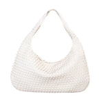 Women's Shoulder Bag with Woven Braided Texture - Cream