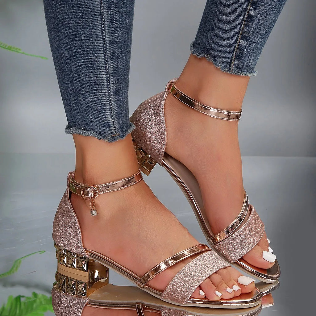 Women's Sandals with Adjustable Ankle Strap and Block Heel - 4
