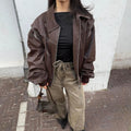 Women's Oversized Jacket with Contrast Seam Details - Brown