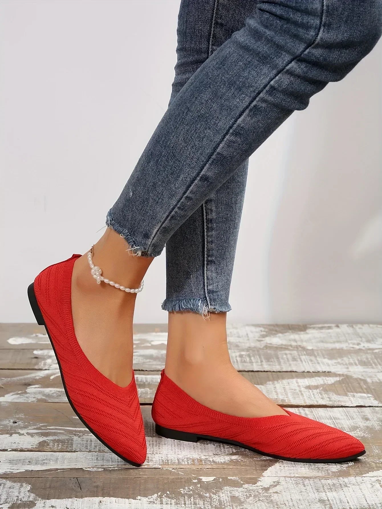 Women's Ballet Flats Pointed Toe with Stretch Knit Upper - 4