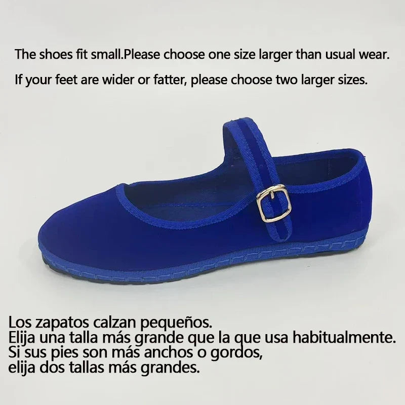 Women's Mary Jane Ballet Flats with Strap Detail - Blue
