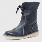 Women's Ankle Boots with Fleece Trim and Lace-Up Front - Black