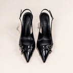 Women's Pointed Toe Slingback Court Shoes with Buckle Strap Heel - 4