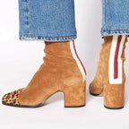 Women's Ankle Boots with Block Heel and Contrast Panel - 4