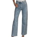 Women's High-Waist Straight-Leg Jeans with Diamante Detailing - 6