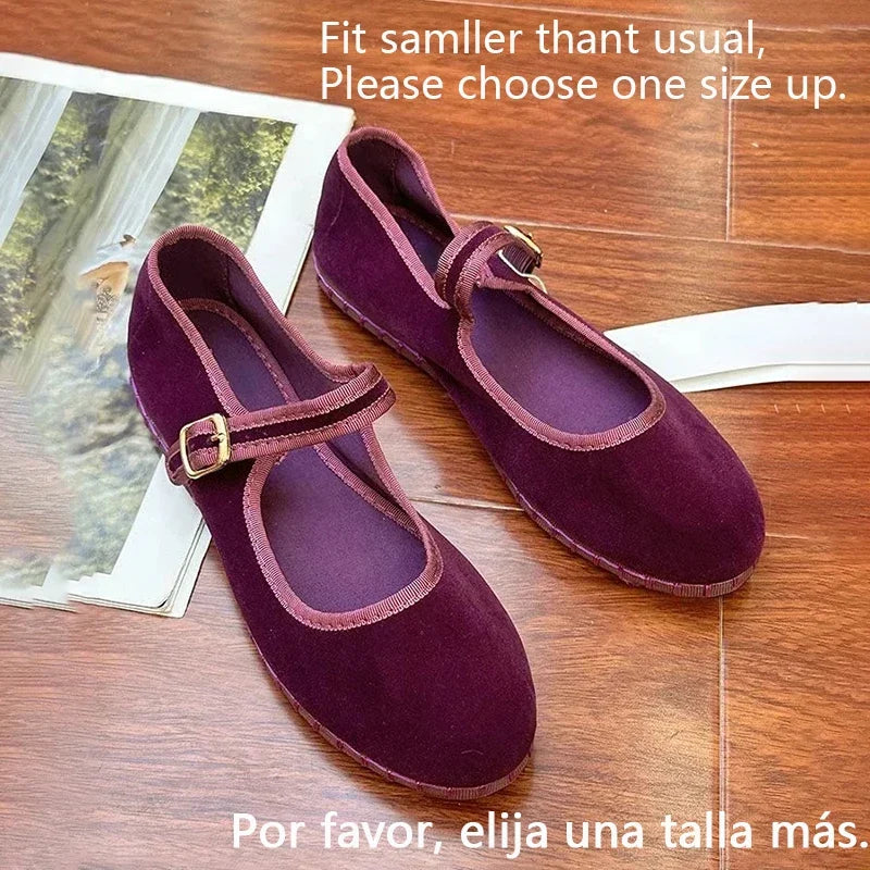 Women's Mary Jane Ballet Flats with Strap Detail - Purple