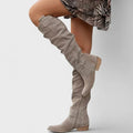 Women's Over-the-Knee Boots with Pointed Toe and Side Zip - Grey