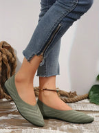 Women's Ballet Flats Pointed Toe with Stretch Knit Upper - Olive Green
