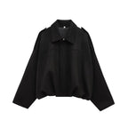 Women's Cropped Jacket with Shoulder Epaulettes - Black