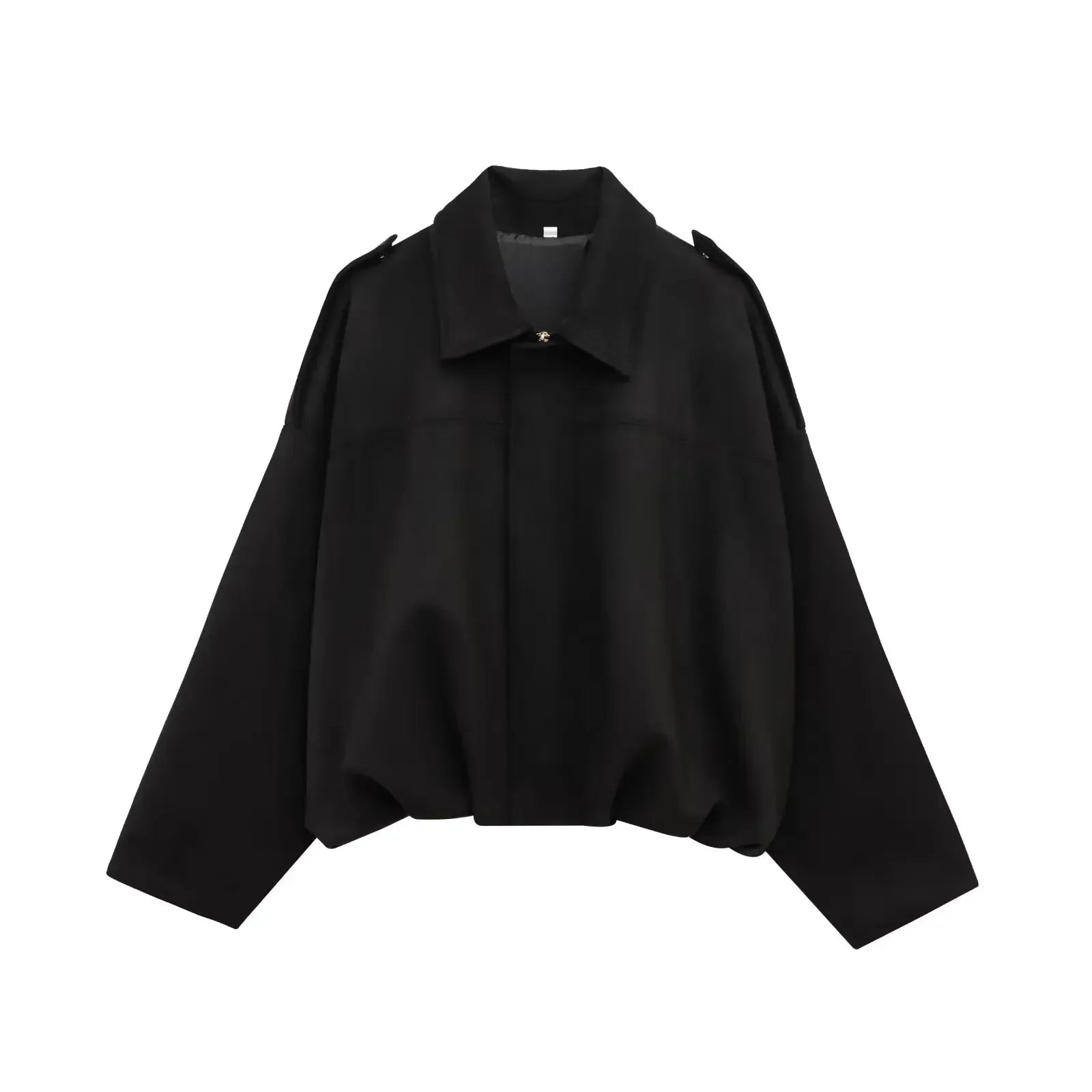 Women's Cropped Jacket with Shoulder Epaulettes - Black