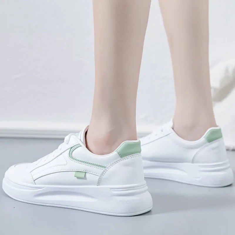 Women's Lace-Up Sneakers with Chunky Sole and Contrast Panel - 4