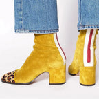 Women's Ankle Boots with Block Heel and Contrast Panel