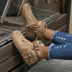 Women's Ankle Boots with Fringe and Studs, Western Boho Style - 9