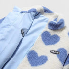 Women's Fleece Jacket with Heart Print and Stand Collar - 8