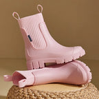 Women's Chelsea Rain Boots with Elastic Panels and Comfort Sole - 4