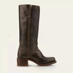 Women's Western Boots with High Shaft and Stacked Heel - Dark Brown