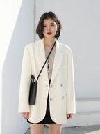 Women's Tailored Blazer Double Breasted with Notched Lapel - Ivory