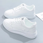 Women's Lace-Up Sneakers with Chunky Sole and Contrast Panel - White