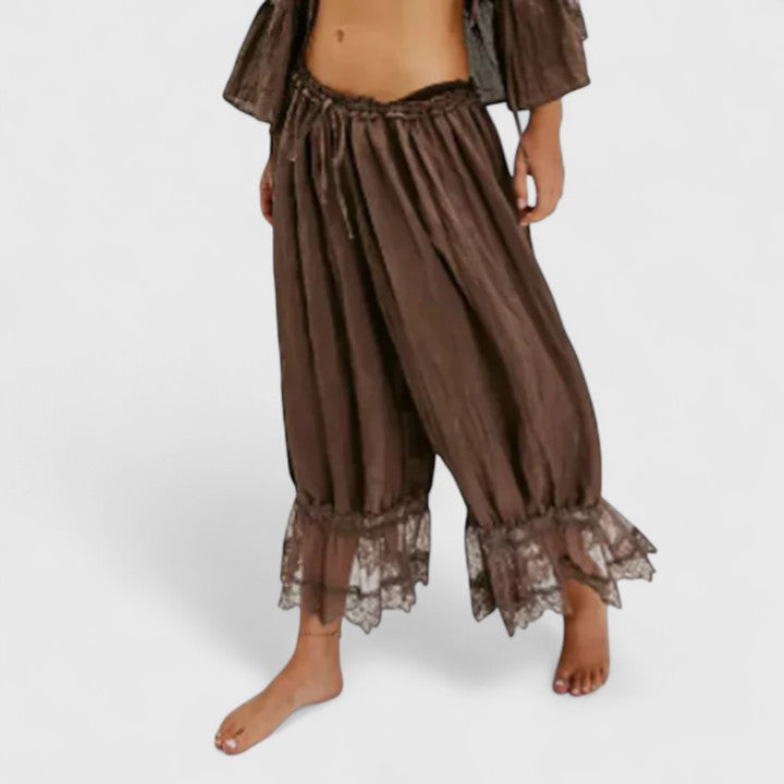 Women's Trousers with Lace Trim and Relaxed Fit - 2