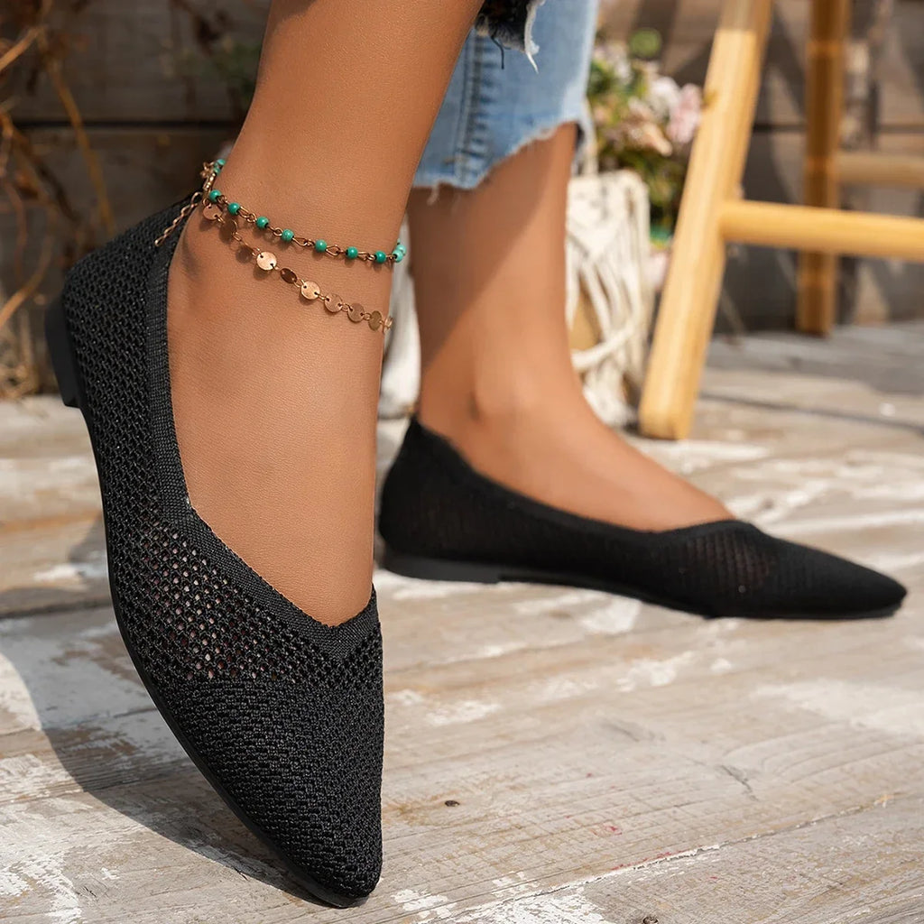 Women's Knit Ballet Flats with Pointed Toe and Stretch Upper - 7