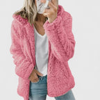 Women's Textured Longline Jacket with Hood and Zip Fastening - Hot Pink