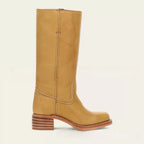 Women's Western Boots with High Shaft and Stacked Heel - Ochre Yellow