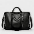 Women's Structured Work Handbag with Adjustable Shoulder Strap - Black