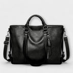Women's Structured Work Handbag with Adjustable Shoulder Strap - Black