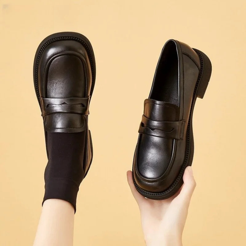 Women's Slip-On Loafers with Round Toe and Low Block Heel - 4