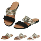 Women's Slide Sandals with Metallic Strap Detail - 8