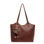 Women's Tote Bag with Detachable Charm and Vintage Finish - Brown
