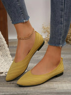Women's Ballet Flats Pointed Toe with Stretch Knit Upper - Mustard Yellow