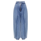 Women's Wide-Leg Jeans with Embellished Crystal Detail - Blue
